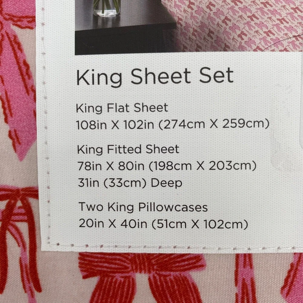 Berkshire Sheet Set KING Artist Series Pink Red Bow Ribbon Krissy Mast Whimsical